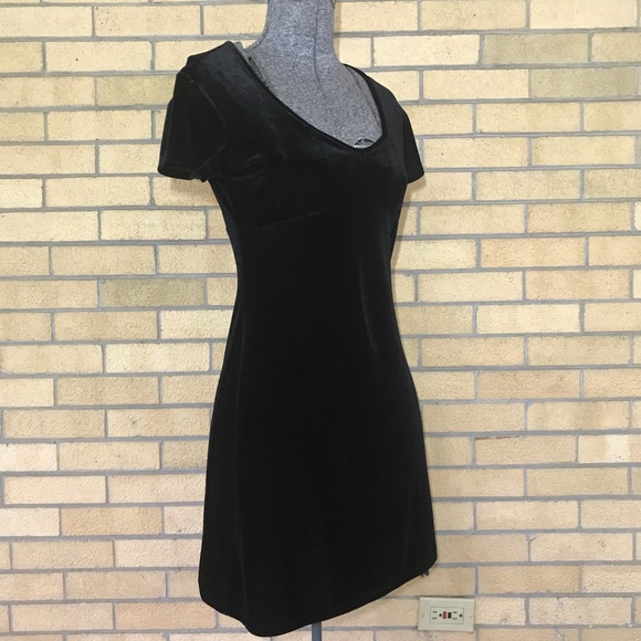 Vintage 9s Black Velvet Mini Dress Euc 